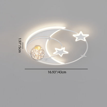 Contemporary Creative Round Starry Sky Moon Star Iron Acrylic LED Flush Mount Ceiling Light For Bedroom