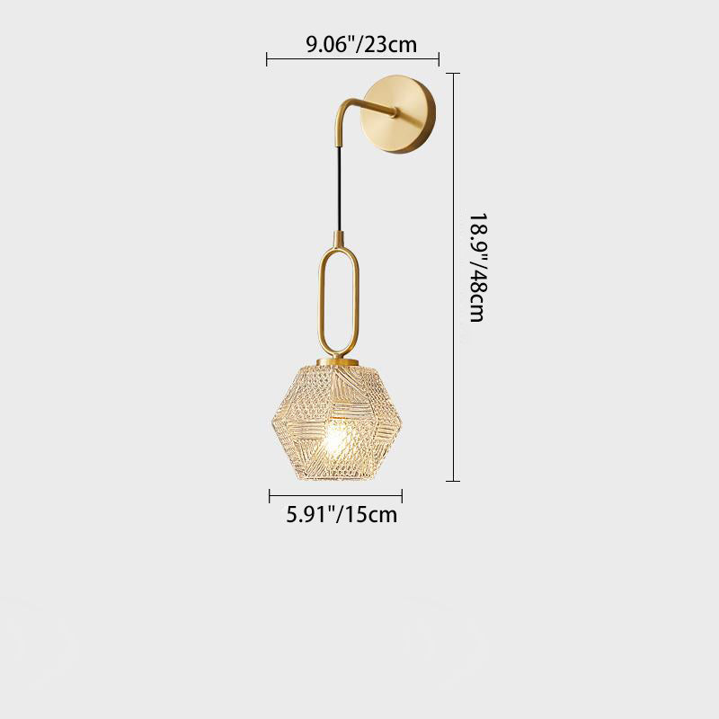 Contemporary Nordic Polygonal Cube Copper Glass 1 - Light Wall Sconce Lamp For Living Room