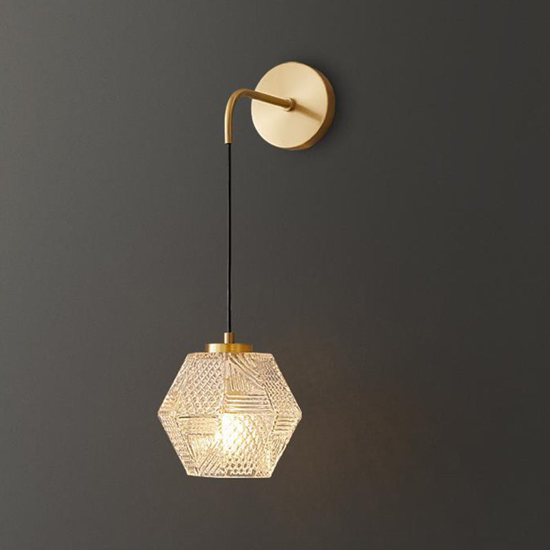 Contemporary Nordic Polygonal Cube Copper Glass 1 - Light Wall Sconce Lamp For Living Room