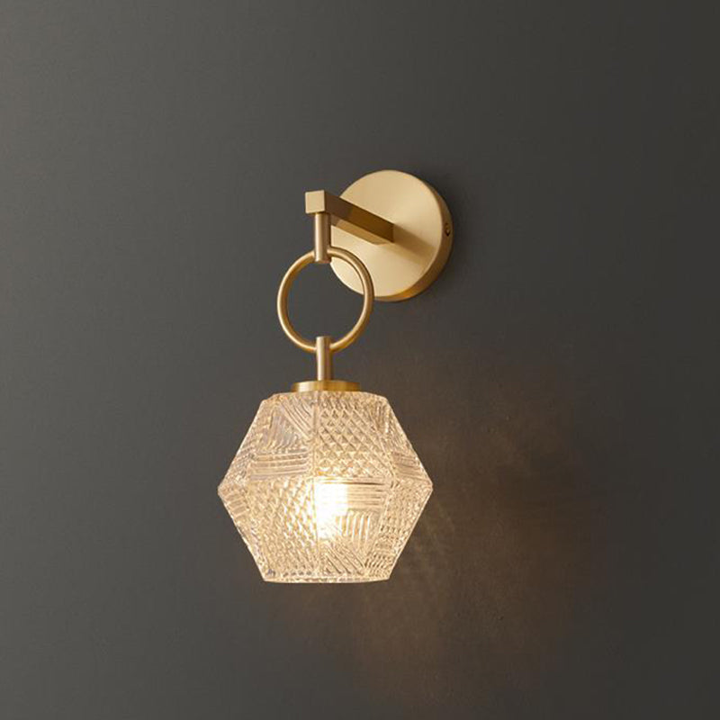 Contemporary Nordic Polygonal Cube Copper Glass 1 - Light Wall Sconce Lamp For Living Room