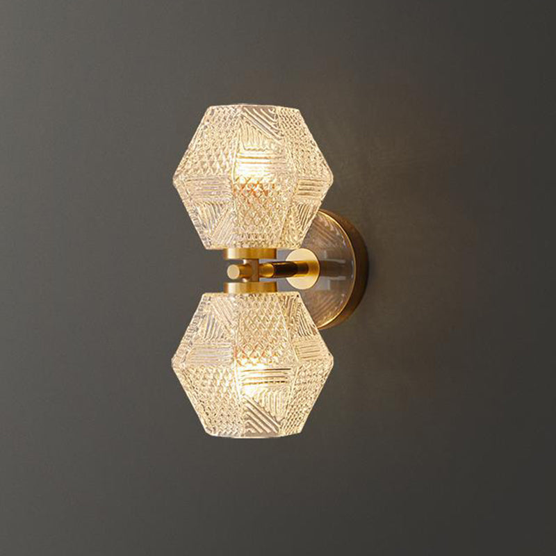 Contemporary Nordic Polygonal Cube Copper Glass 1 - Light Wall Sconce Lamp For Living Room