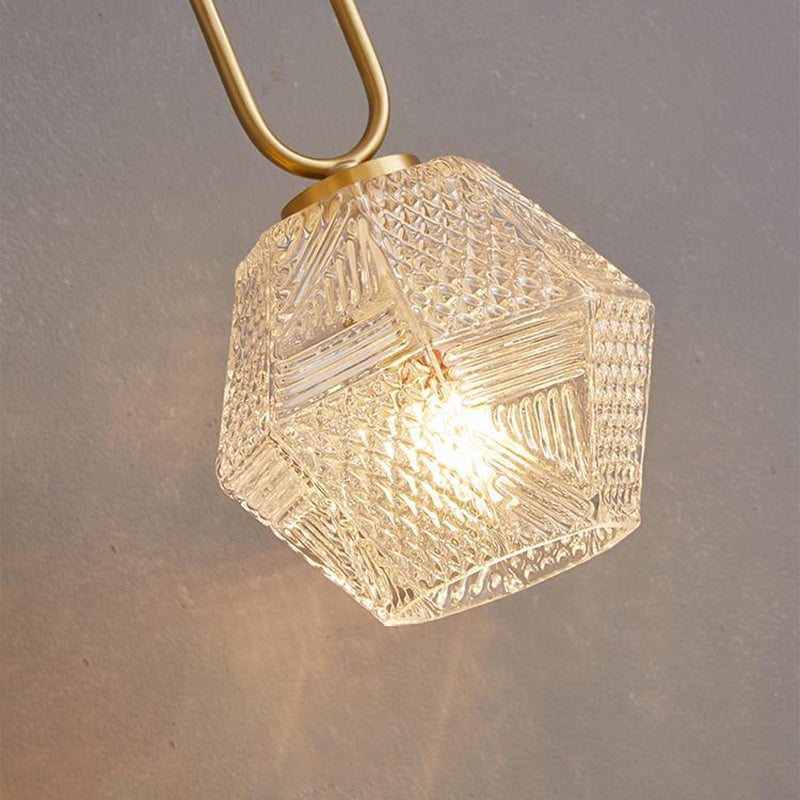 Contemporary Nordic Polygonal Cube Copper Glass 1 - Light Wall Sconce Lamp For Living Room