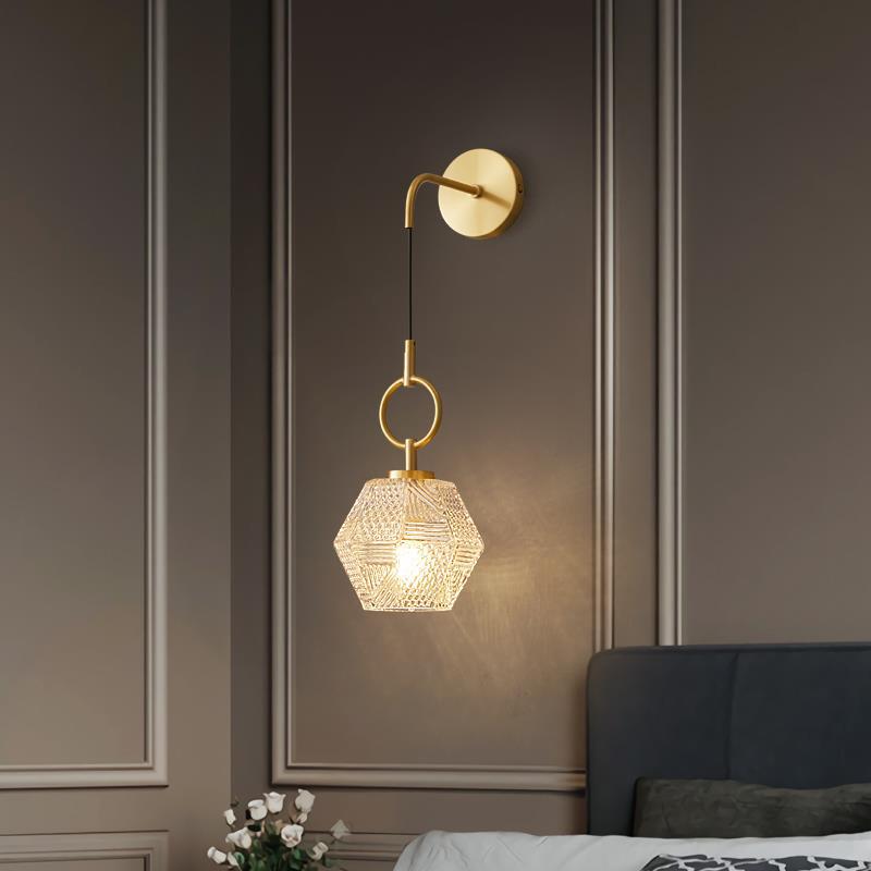 Contemporary Nordic Polygonal Cube Copper Glass 1 - Light Wall Sconce Lamp For Living Room