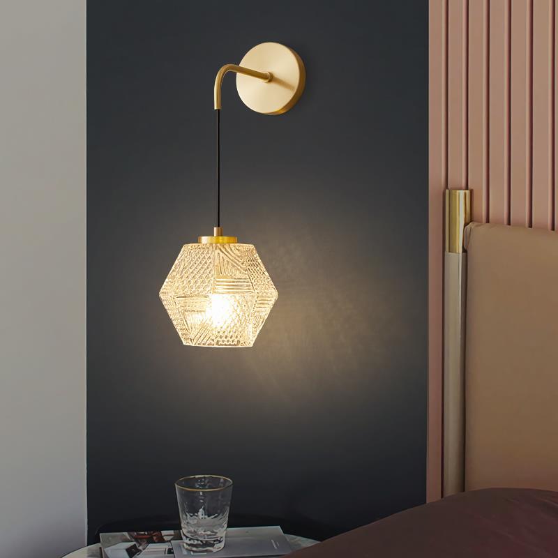 Contemporary Nordic Polygonal Cube Copper Glass 1 - Light Wall Sconce Lamp For Living Room