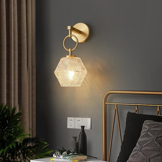 مصباح حائط معاصر بتصميم مكعب متعدد الأضلاع مصنوع من النحاس والزجاج بتصميم نورديك، لغرفة المعيشة 