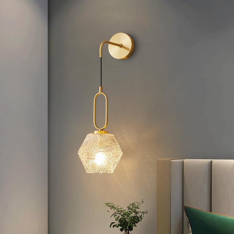 Contemporary Nordic Polygonal Cube Copper Glass 1 - Light Wall Sconce Lamp For Living Room