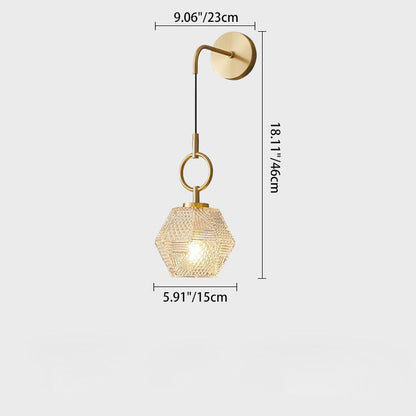 Contemporary Nordic Polygonal Cube Copper Glass 1 - Light Wall Sconce Lamp For Living Room