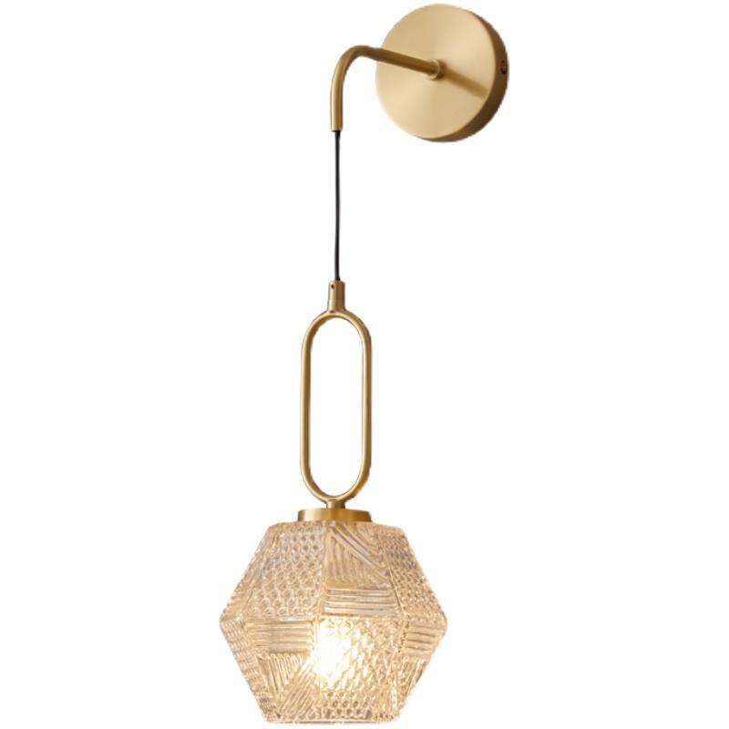 Contemporary Nordic Polygonal Cube Copper Glass 1 - Light Wall Sconce Lamp For Living Room