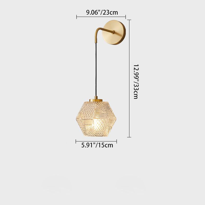 Contemporary Nordic Polygonal Cube Copper Glass 1 - Light Wall Sconce Lamp For Living Room