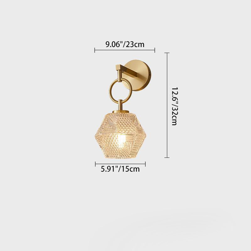 Contemporary Nordic Polygonal Cube Copper Glass 1 - Light Wall Sconce Lamp For Living Room