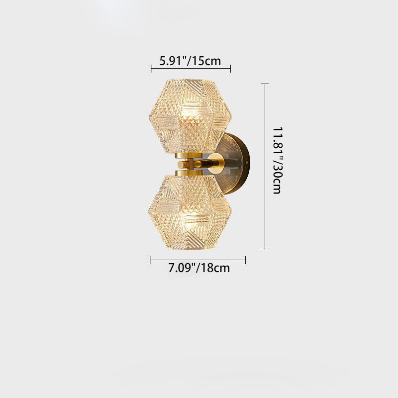 Contemporary Nordic Polygonal Cube Copper Glass 1 - Light Wall Sconce Lamp For Living Room