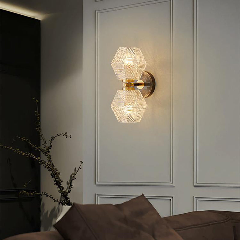 Contemporary Nordic Polygonal Cube Copper Glass 1 - Light Wall Sconce Lamp For Living Room