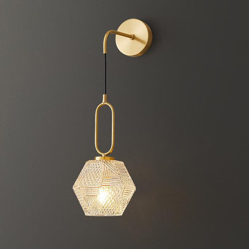 Contemporary Nordic Polygonal Cube Copper Glass 1 - Light Wall Sconce Lamp For Living Room