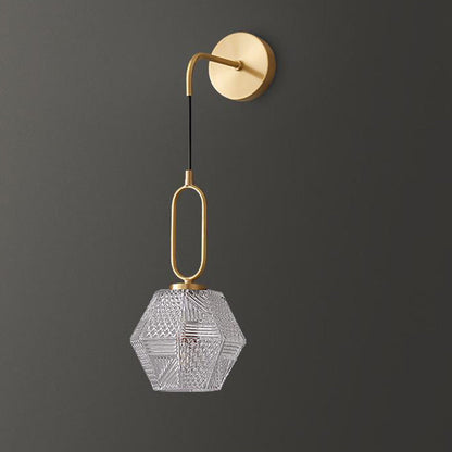 Contemporary Nordic Polygonal Cube Copper Glass 1 - Light Wall Sconce Lamp For Living Room