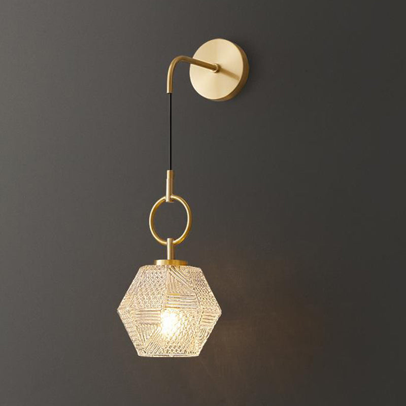 Contemporary Nordic Polygonal Cube Copper Glass 1 - Light Wall Sconce Lamp For Living Room