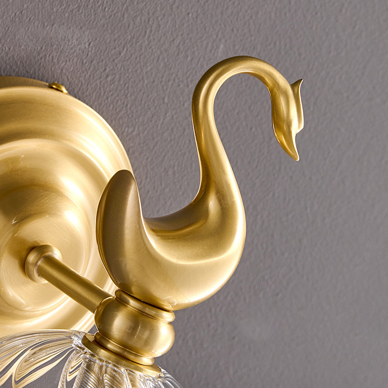 Contemporary Nordic Swan Orb Copper Glass 1 - Light Wall Sconce Lamp For Living Room