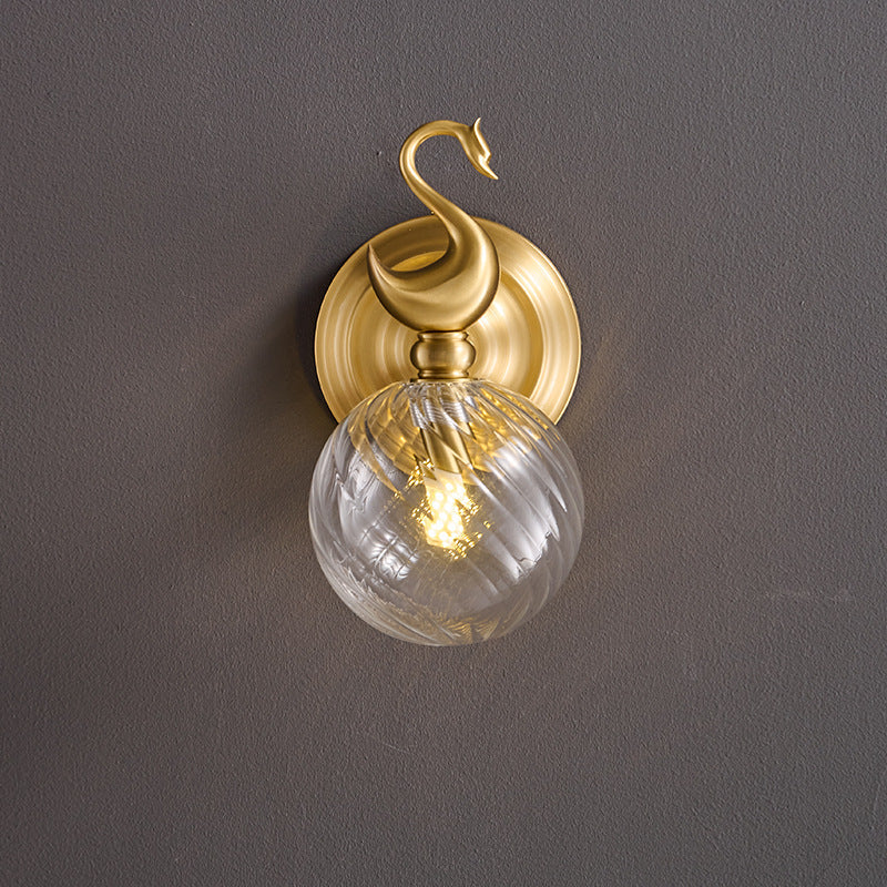 Contemporary Nordic Swan Orb Copper Glass 1 - Light Wall Sconce Lamp For Living Room