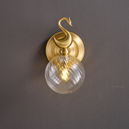 Contemporary Nordic Swan Orb Copper Glass 1 - Light Wall Sconce Lamp For Living Room