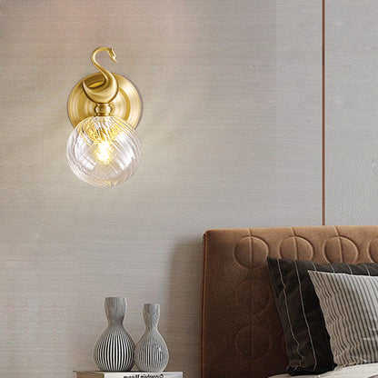 Contemporary Nordic Swan Orb Copper Glass 1 - Light Wall Sconce Lamp For Living Room