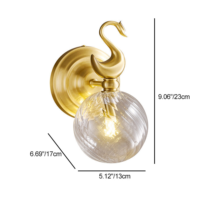 Contemporary Nordic Swan Orb Copper Glass 1 - Light Wall Sconce Lamp For Living Room