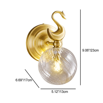 Contemporary Nordic Swan Orb Copper Glass 1 - Light Wall Sconce Lamp For Living Room
