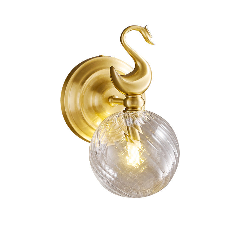 Contemporary Nordic Swan Orb Copper Glass 1 - Light Wall Sconce Lamp For Living Room