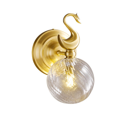 Contemporary Nordic Swan Orb Copper Glass 1 - Light Wall Sconce Lamp For Living Room