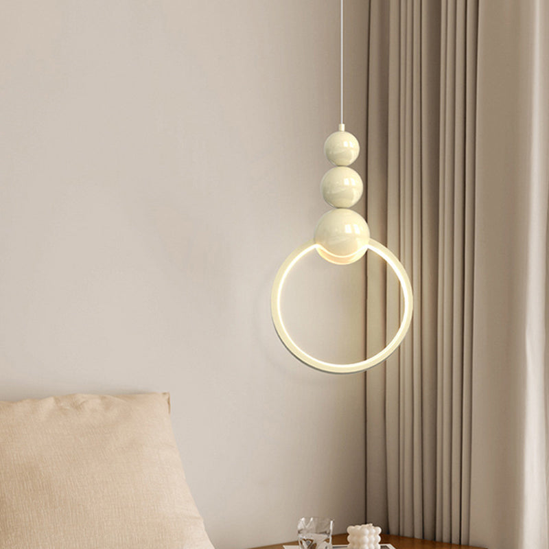 Contemporary Nordic Dome Round Circle Beads Aluminum Iron Lampshade LED Pendant Light For Bedroom