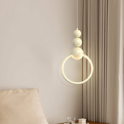 Contemporary Nordic Dome Round Circle Beads Aluminum Iron Lampshade LED Pendant Light For Bedroom