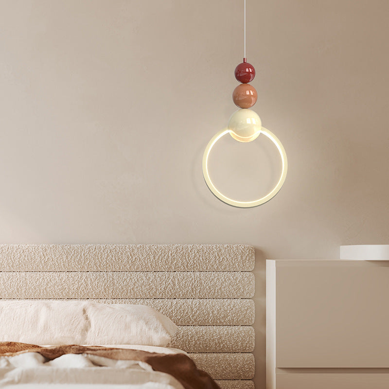 Contemporary Nordic Dome Round Circle Beads Aluminum Iron Lampshade LED Pendant Light For Bedroom