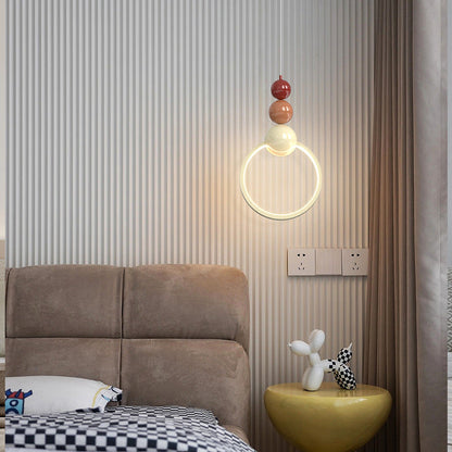 Contemporary Nordic Dome Round Circle Beads Aluminum Iron Lampshade LED Pendant Light For Bedroom