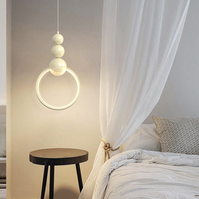 Contemporary Nordic Dome Round Circle Beads Aluminum Iron Lampshade LED Pendant Light For Bedroom