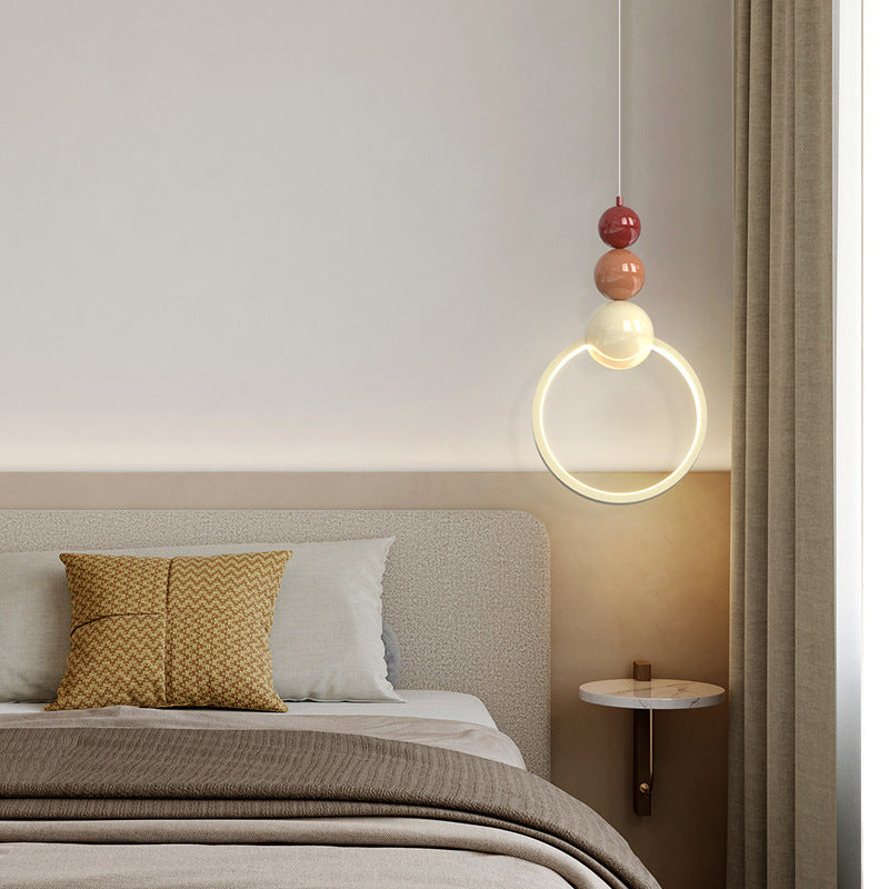 Contemporary Nordic Dome Round Circle Beads Aluminum Iron Lampshade LED Pendant Light For Bedroom