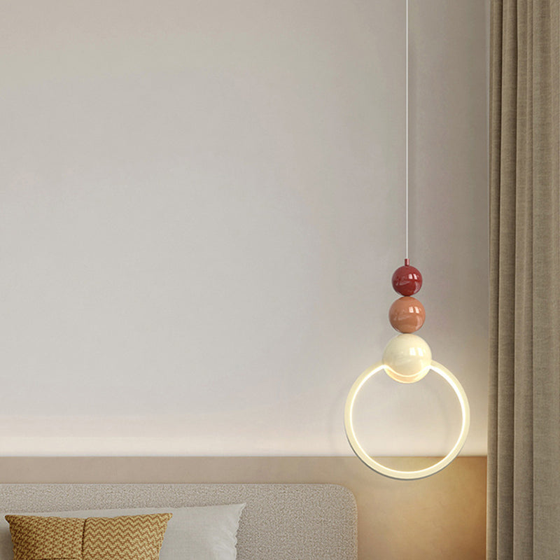 Contemporary Nordic Dome Round Circle Beads Aluminum Iron Lampshade LED Pendant Light For Bedroom