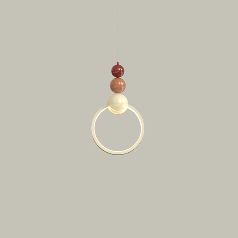 Contemporary Nordic Dome Round Circle Beads Aluminum Iron Lampshade LED Pendant Light For Bedroom