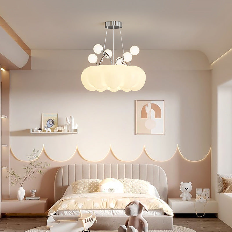Contemporary Nordic Dome Cloud Shape Orbs Iron Glass LED Chandeliers For Dining Room