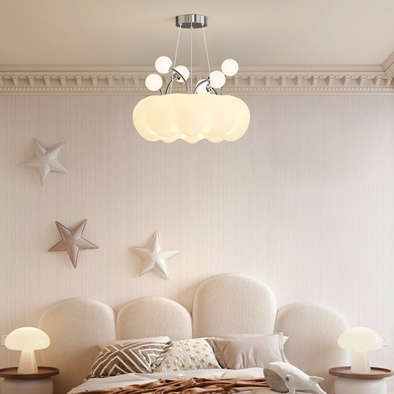 Contemporary Nordic Dome Cloud Shape Orbs Iron Glass LED Chandeliers For Dining Room