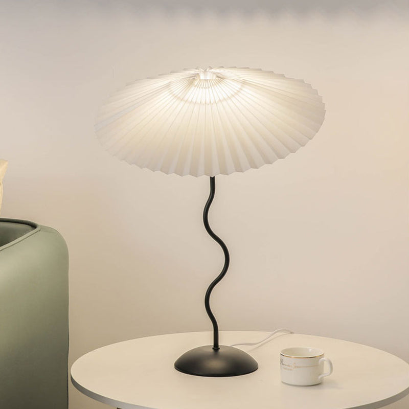 Contemporary Nordic Umbrella Fabric Lampshade Iron Base 1 - Light Table Lamp For Bedroom