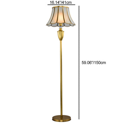 Traditional European Hat Shape Full Copper Glass 1 - Light Standing Floor Lamp For Living Room