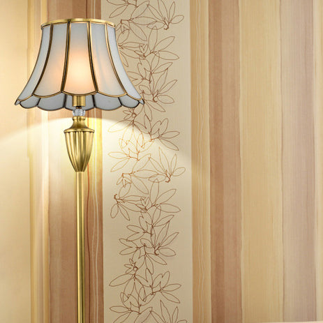 Traditional European Hat Shape Full Copper Glass 1 - Light Standing Floor Lamp For Living Room