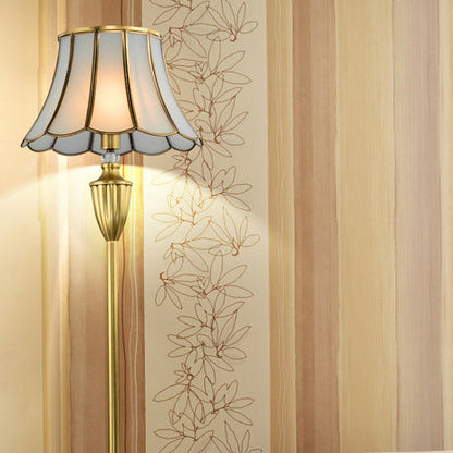 Traditional European Hat Shape Full Copper Glass 1 - Light Standing Floor Lamp For Living Room
