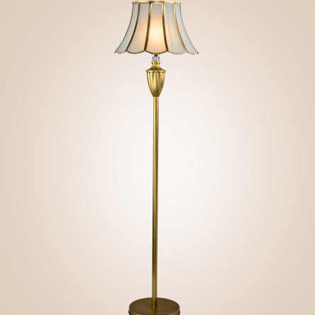 Traditional European Hat Shape Full Copper Glass 1 - Light Standing Floor Lamp For Living Room