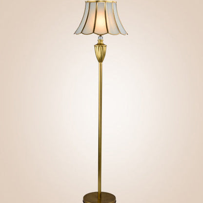 Traditional European Hat Shape Full Copper Glass 1 - Light Standing Floor Lamp For Living Room