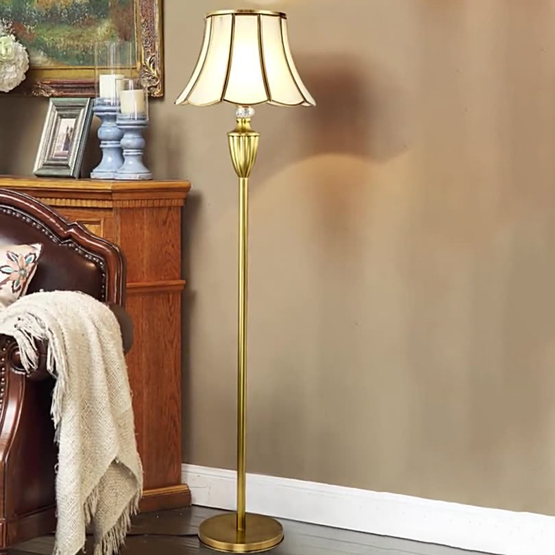 Traditional European Hat Shape Full Copper Glass 1 - Light Standing Floor Lamp For Living Room