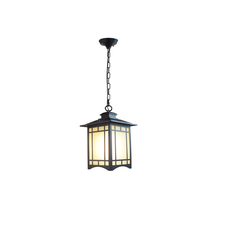 Traditional Chinese Dome Waterproof Square Cube Aluminum Iron Glass 1 - Light Pendant Light For Outdoor Patio