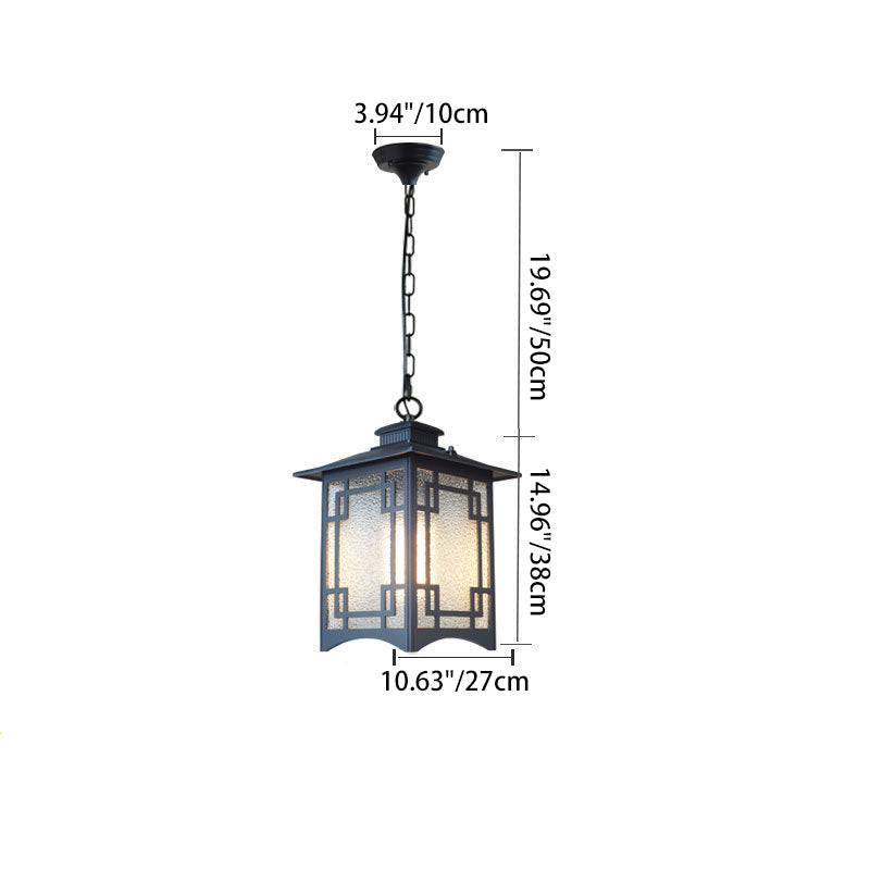 Traditional Chinese Dome Waterproof Square Cube Aluminum Iron Glass 1 - Light Pendant Light For Outdoor Patio