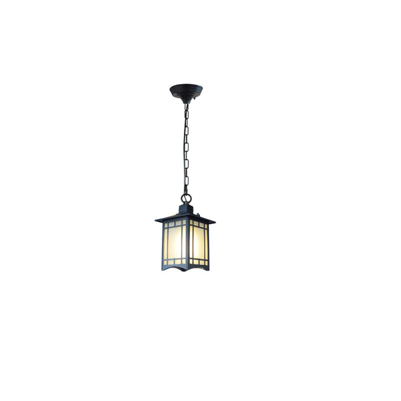 Traditional Chinese Dome Waterproof Square Cube Aluminum Iron Glass 1 - Light Pendant Light For Outdoor Patio