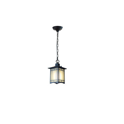 Traditional Chinese Dome Waterproof Square Cube Aluminum Iron Glass 1 - Light Pendant Light For Outdoor Patio