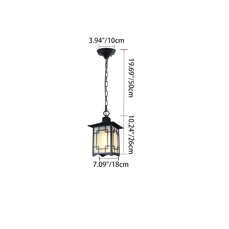 Traditional Chinese Dome Waterproof Square Cube Aluminum Iron Glass 1 - Light Pendant Light For Outdoor Patio