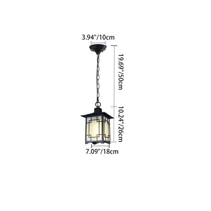 Traditional Chinese Dome Waterproof Square Cube Aluminum Iron Glass 1 - Light Pendant Light For Outdoor Patio